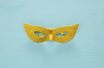 Top view image of masquerade venetian mask background. Flat lay. Purim celebration concept (jewish carnival holiday).