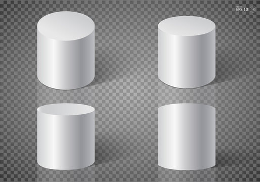 White realistic cylinder, isolated. 3d geometric shapes vector set.
