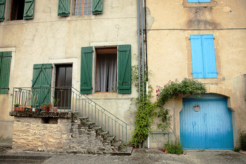 Two beautiful cottage facades in a sleepy village in the South of France