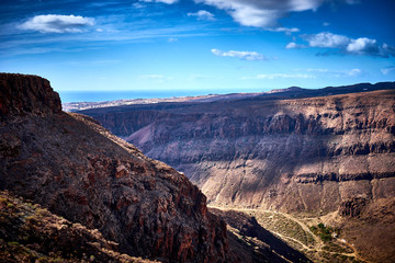 Wide Canyon "Fataga" on Island of Gran Canaria in Spain / 14 km long canyon seen from viewpoint "Degollada de las yeguas"