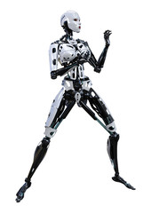 3D Rendering Female Robot on White