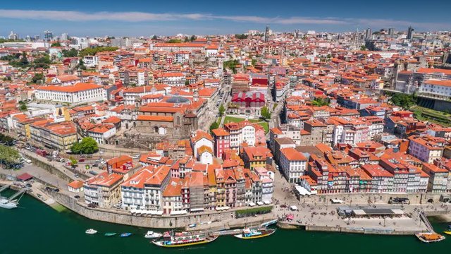 Portugal Porto aerial timelapse city centre Bridges 4k