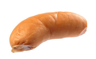 Smoked pork sausage on white background without shadows. 100% sharpness.
