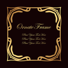 Vintage decorative golden frame. Elegant ornamental template for design of birthday and greeting card, wedding invitation with place for text. Vector illustration © Vectorartist