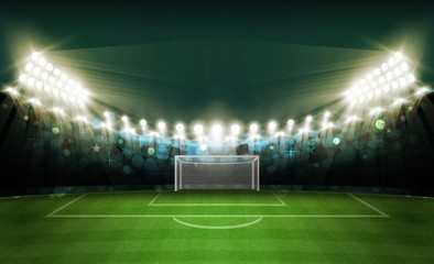 Fototapeta na wymiar Football arena field with bright stadium lights vector design. Vector illumination