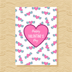 St. Valentine's day greeting card template with hearts