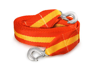 Car tow rope isolated on white background