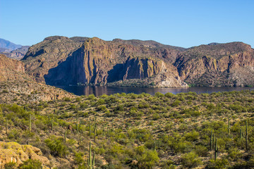 Moss Covered Mountains At High Desert Lake