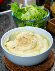 mashed potatoes with green salad