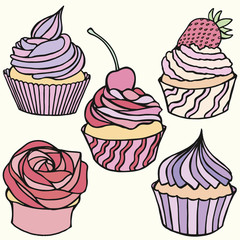 Dessert icons set stock hand drawn illustration sketch