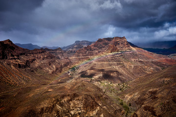 Rainbow over Mountain landscape of Gran Canaria island, Spain / Valley of 