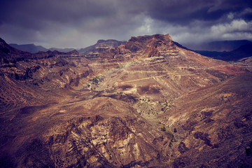 Rainbow over Mountain landscape of Gran Canaria island, Spain / Valley of 