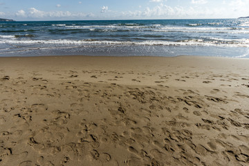 Feniglia Beach In Tuscany Footprints On The Beach