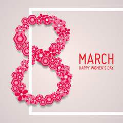 8 march women's day greeting card. Happy Women's Day.  Card for 8 March women's day. Abstract background with paper flower. Vector illustration.