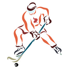 Fototapeta premium Ice hockey player in action with stick and washer
