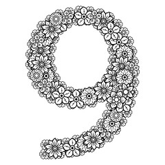 Painted numbers with floral pattern