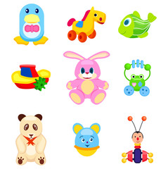 Cute Soft and Plastic Toys Isolated Illustrations
