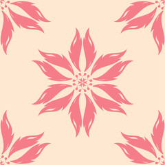 Red flowers on beige background. Ornamental seamless pattern