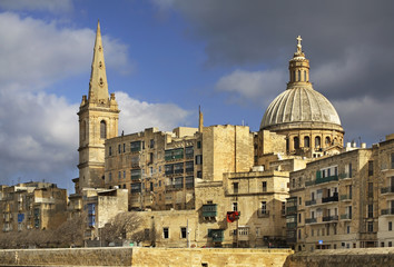 Carmelite Church and St. Paul's Pro-Cathedral in Valletta. Malta