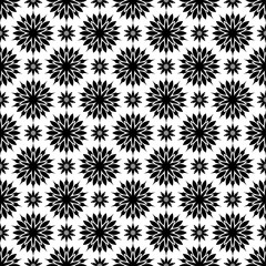 Black floral pattern on white seamless background
