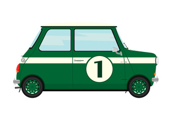 Cartoon retro car. Side view. Flat vector.