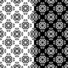 Black and white floral seamless patterns. Set of backgrounds