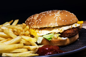 Cheese burger - American cheese chicken burger with fresh salad