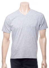 Grey heathered shortsleeve cotton tshirt on a mannequin isolated