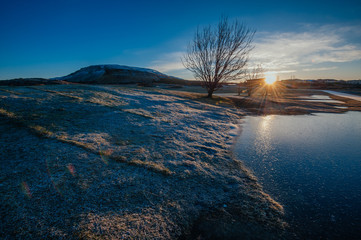 frozen lake in iceland.