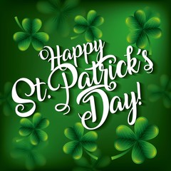 happy st patricks day invitation card with green clovers vector illustration
