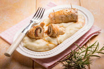 stuffed roll with purè, selective focus