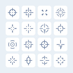crosshairs set, elements for interfaces and game design, different sights on white, vector illustration