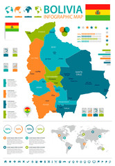 Bolivia - infographic map and flag - Detailed Vector Illustration - obrazy, fototapety, plakaty