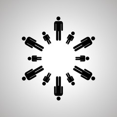 Dads and sons silhouettes arranged in round dance, black human icons