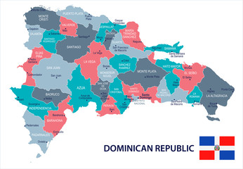 Dominican Republic - map and flag - Detailed Vector Illustration - obrazy, fototapety, plakaty