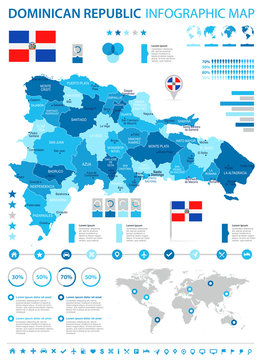 Dominican Republic - infographic map and flag - Detailed Vector Illustration