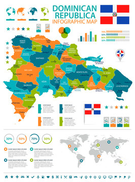 Dominican Republic - infographic map and flag - Detailed Vector Illustration