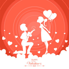 red design with silhouette of boy and girl