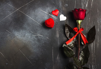 Valentines day marry me wedding engagement ring in box with red rose gift