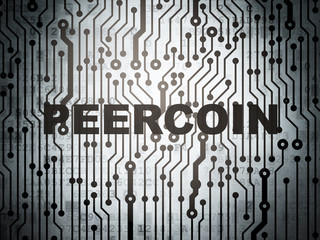 Blockchain concept: circuit board with  word Peercoin, 3D rendering