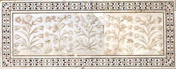 Floral design on the walls of Taj Mahal, Agra, India