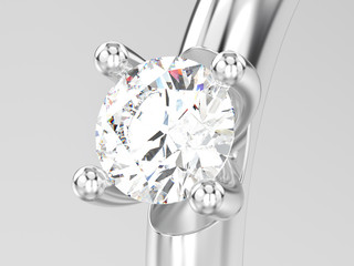 3D illustration close up white gold or silver solitaire engagement diamond ring