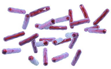 Low-polygonal bacteria Mycobacterium tuberculosis isolated on white background, the causative agent of tuberculosis, 3D illustration