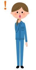 作業服の女性　びっくり