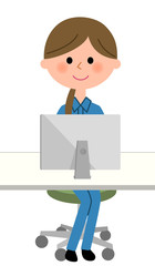 作業服の女性　PC