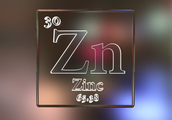 Zinc chemical element on colorful dark background, 3D illustration
