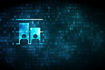 Political concept: pixelated Election icon on digital background, empty copyspace for card, text, advertising