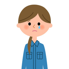 作業服の女性　泣く