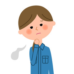 作業服の女性　ため息
