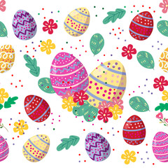 Cute easter eggs seamless pattern with colorful flower on cools background for easter festival
